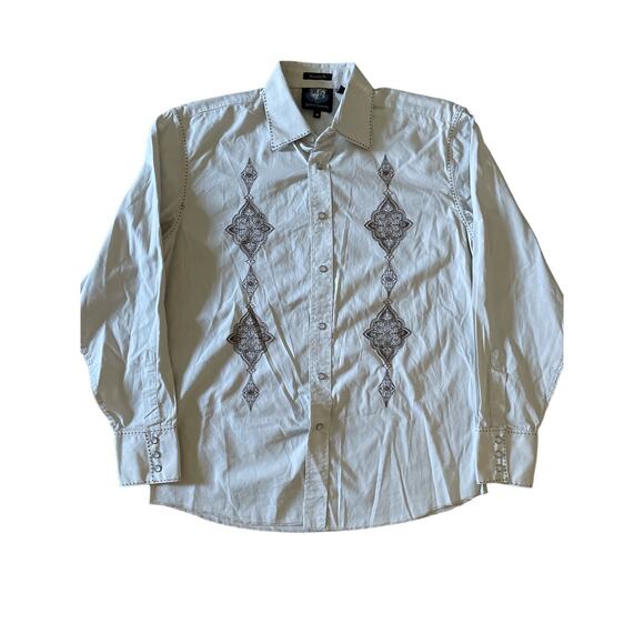 Resistol University Embroidered Rodeo Western White M Pearl Snap Button Up - Picture 1 of 7